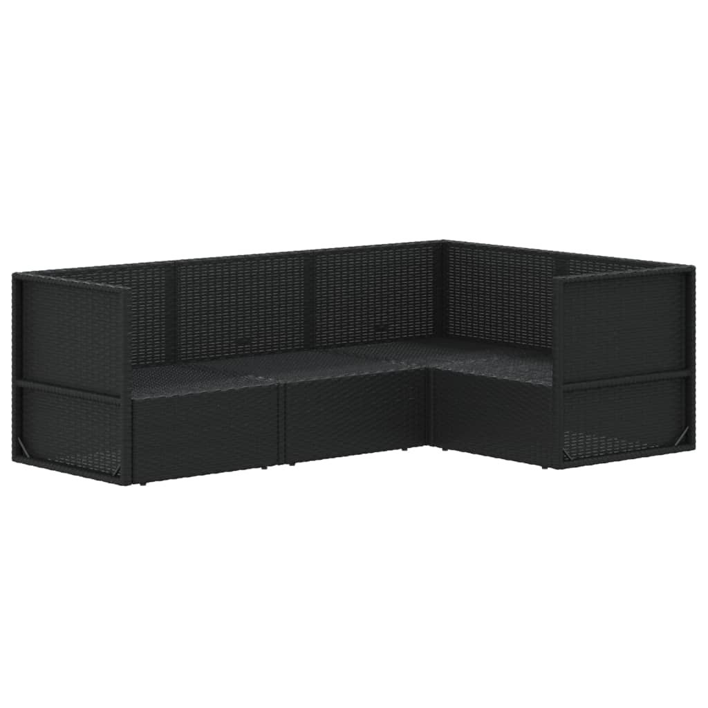 4-tlg. Garten-Lounge-Set mit Kissen Schwarz Poly Rattan