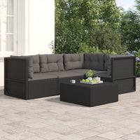 Thumbnail for 4-tlg. Garten-Lounge-Set mit Kissen Schwarz Poly Rattan