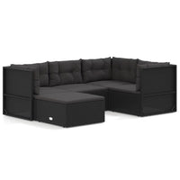 Thumbnail for 5-tlg. Garten-Lounge-Set mit Kissen Schwarz Poly Rattan