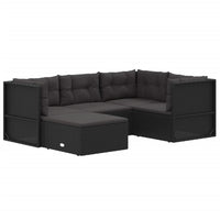Thumbnail for 5-tlg. Garten-Lounge-Set mit Kissen Schwarz Poly Rattan