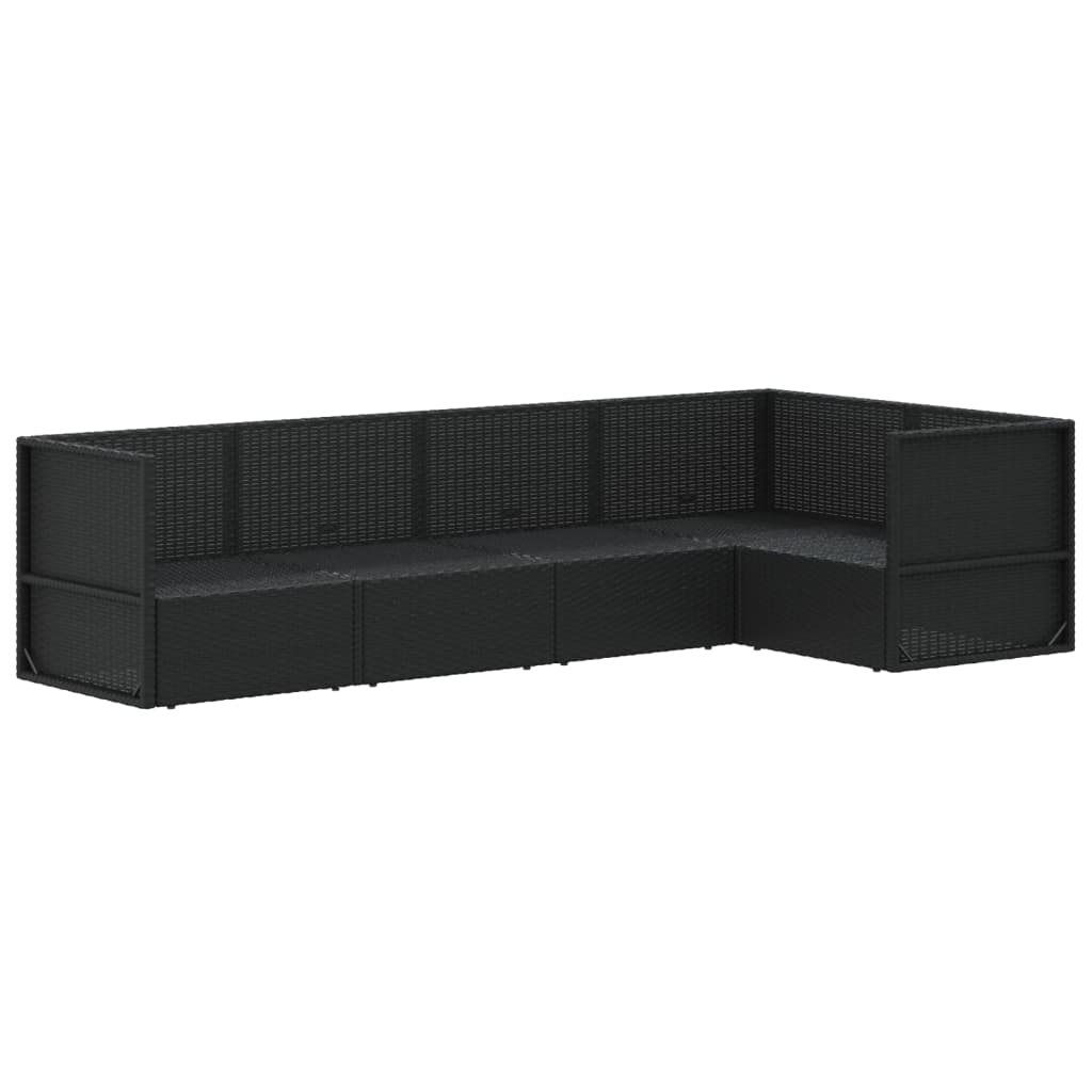 5-tlg. Garten-Lounge-Set mit Kissen Schwarz Poly Rattan