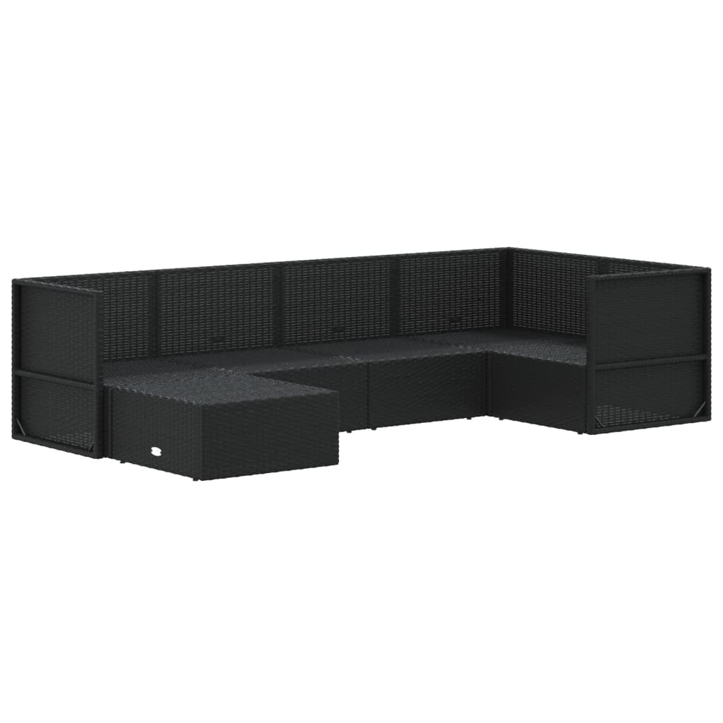 6-tlg. Garten-Lounge-Set mit Kissen Schwarz Poly Rattan