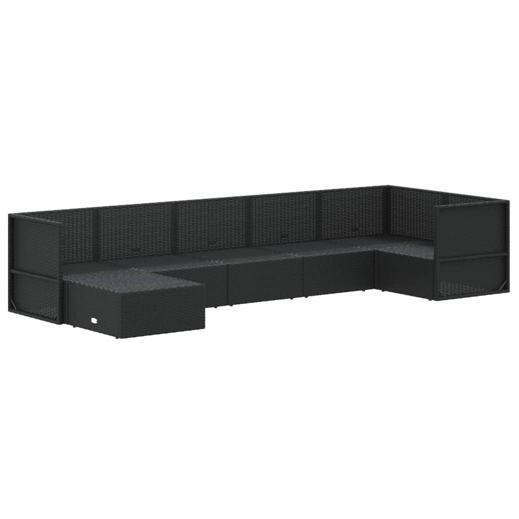7-tlg. Garten-Lounge-Set mit Kissen Schwarz Poly Rattan