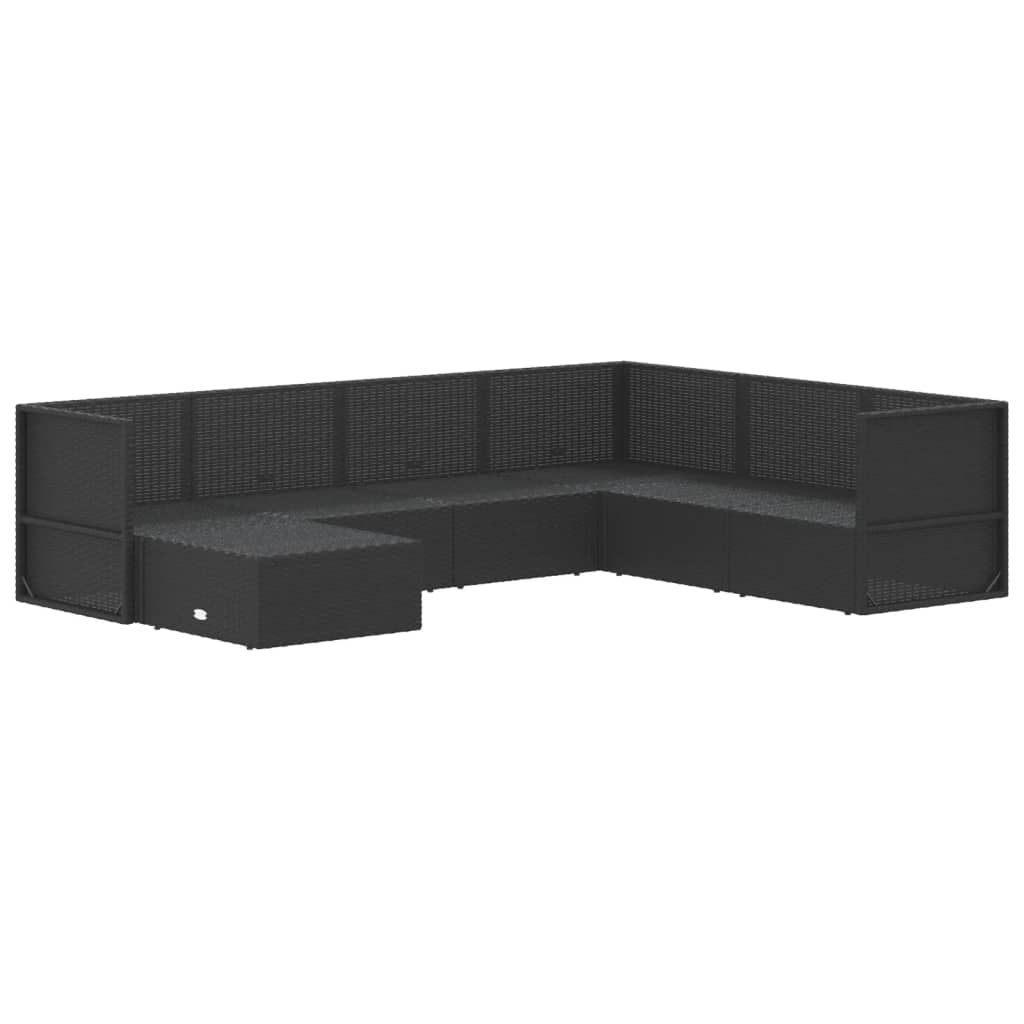 7-tlg. Garten-Lounge-Set mit Kissen Schwarz Poly Rattan