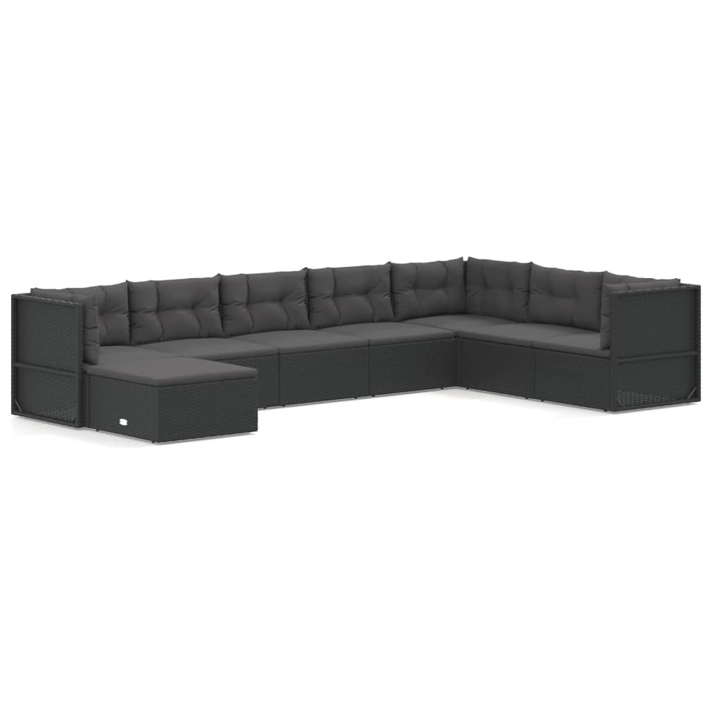 8-tlg. Garten-Lounge-Set mit Kissen Schwarz Poly Rattan