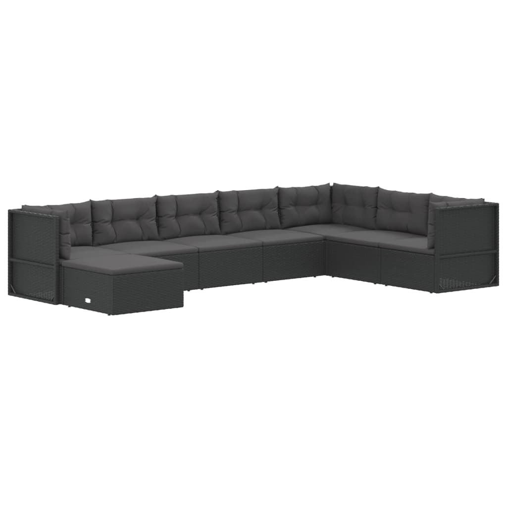 8-tlg. Garten-Lounge-Set mit Kissen Schwarz Poly Rattan