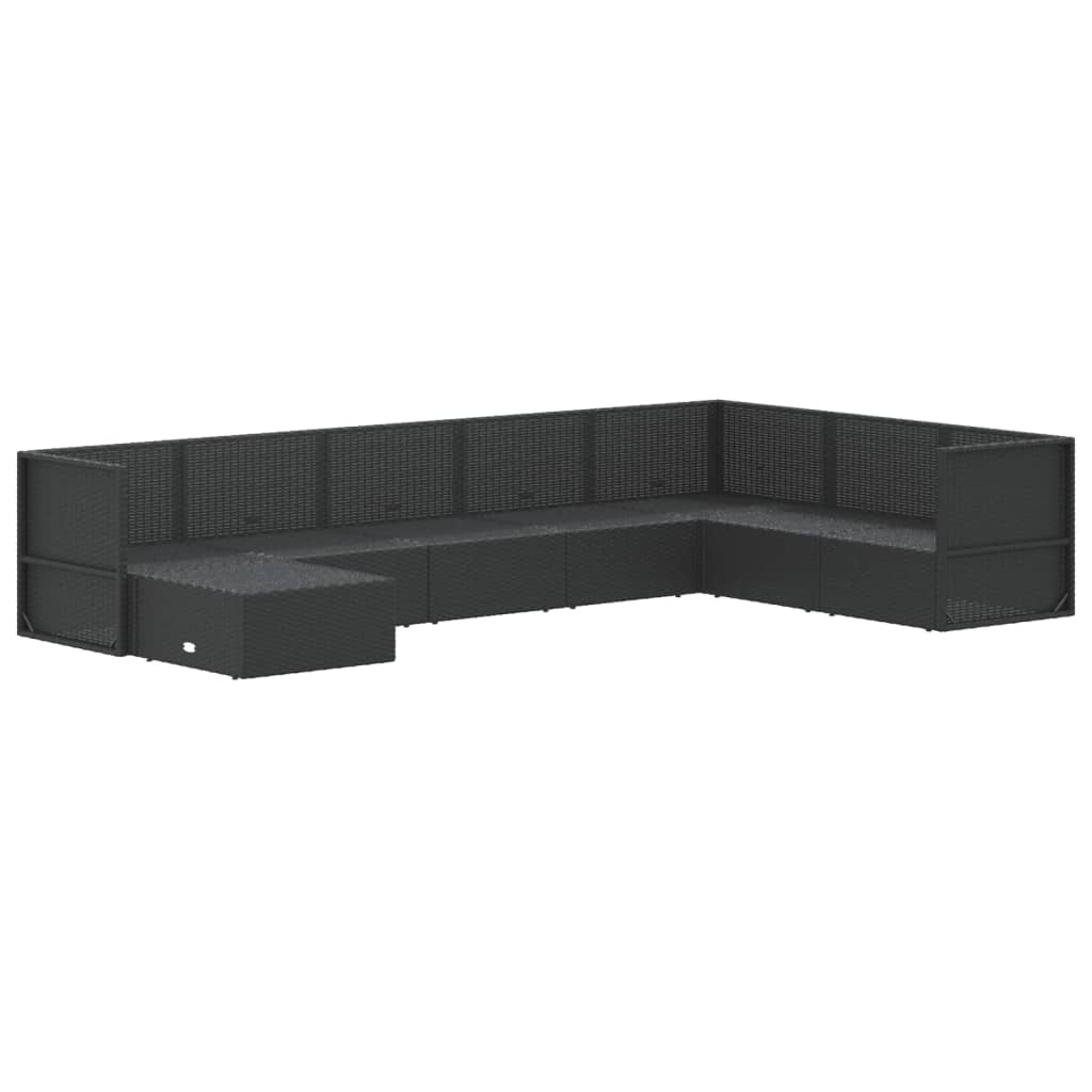8-tlg. Garten-Lounge-Set mit Kissen Schwarz Poly Rattan