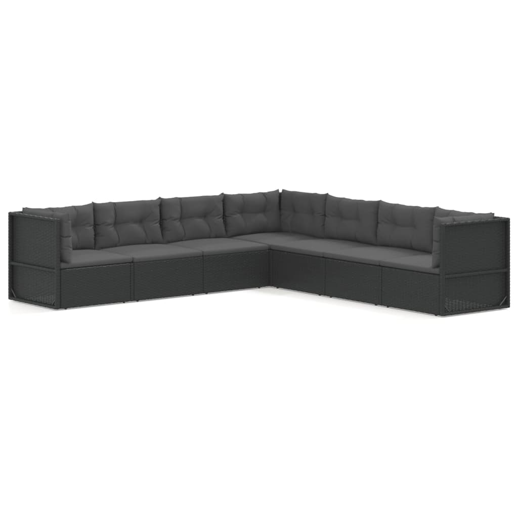 7-tlg. Garten-Lounge-Set mit Kissen Schwarz Poly Rattan