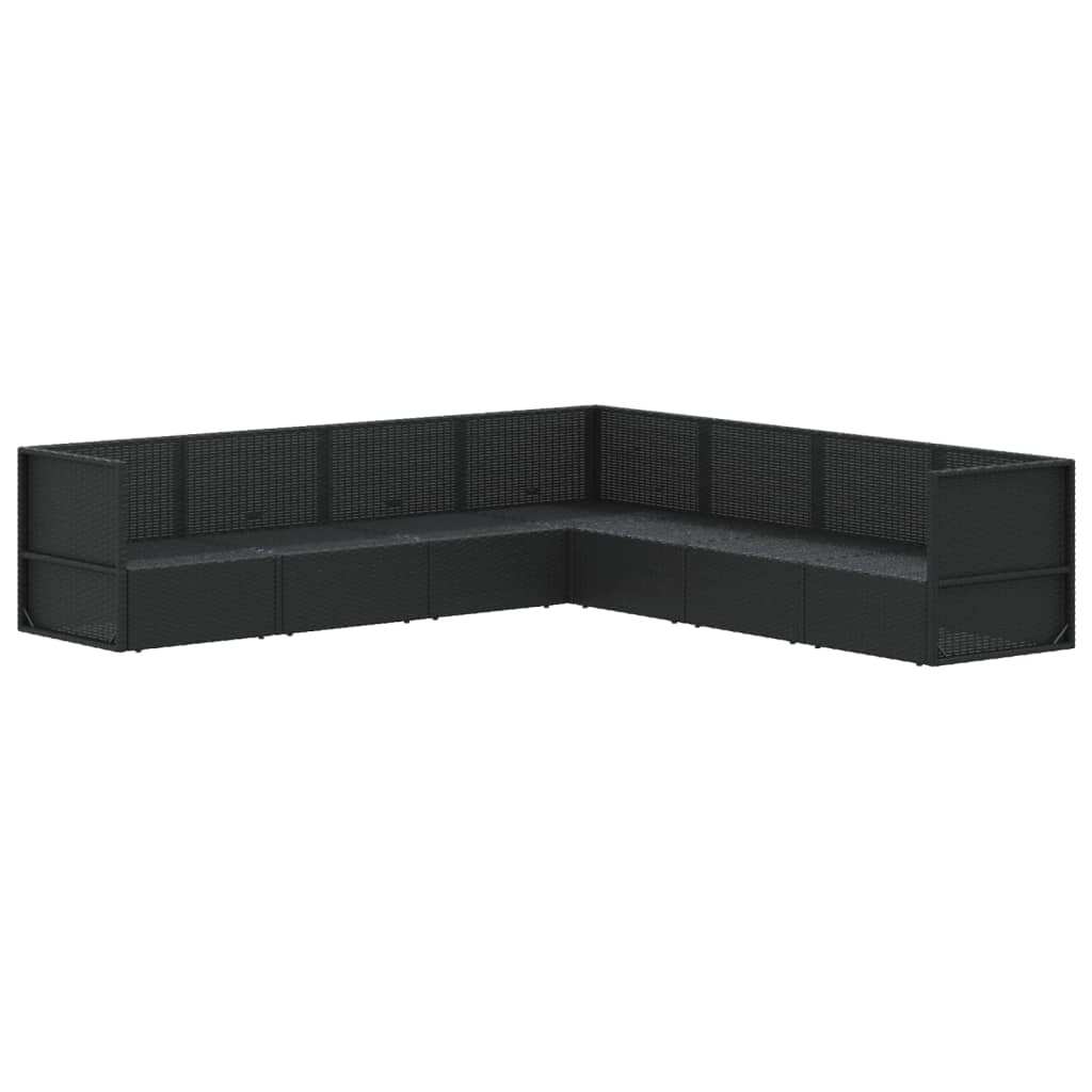 7-tlg. Garten-Lounge-Set mit Kissen Schwarz Poly Rattan