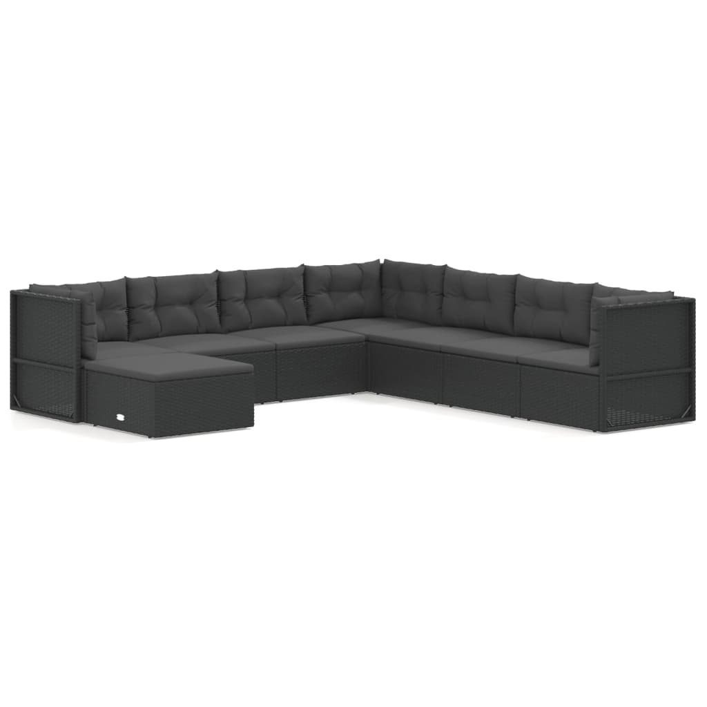 8-tlg. Garten-Lounge-Set mit Kissen Schwarz Poly Rattan