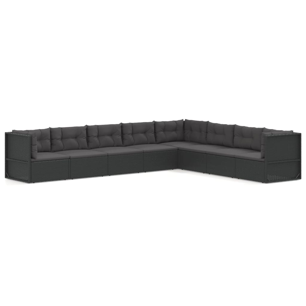 8-tlg. Garten-Lounge-Set mit Kissen Schwarz Poly Rattan