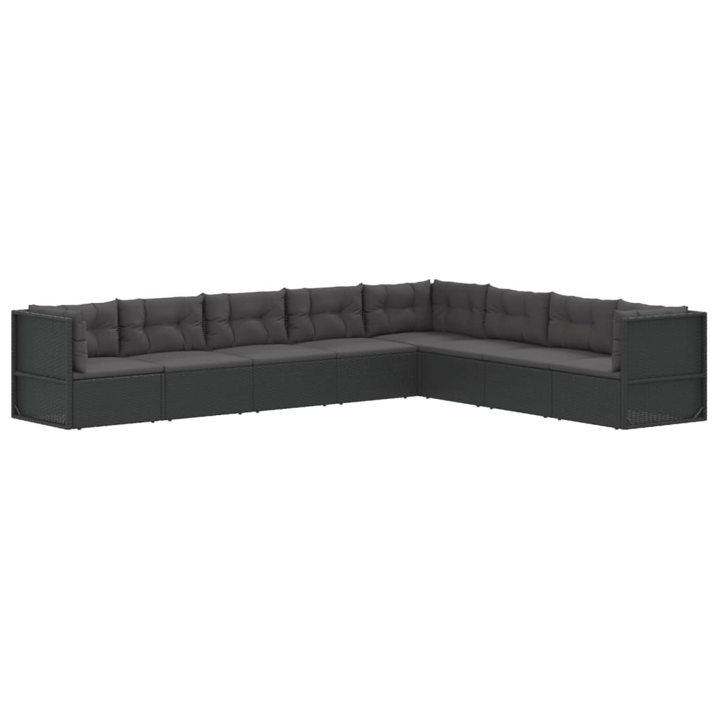 8-tlg. Garten-Lounge-Set mit Kissen Schwarz Poly Rattan
