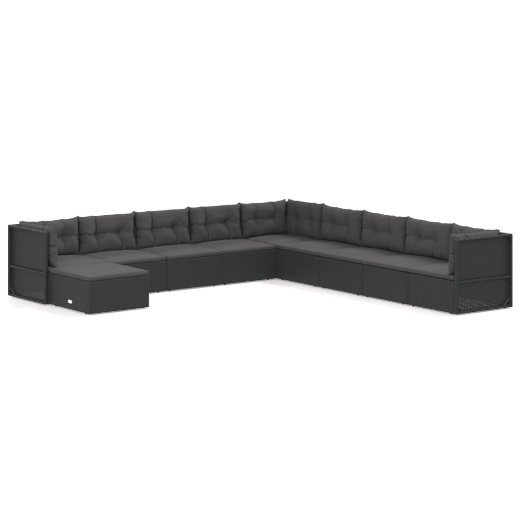 10-tlg. Garten-Lounge-Set mit Kissen Schwarz Poly Rattan