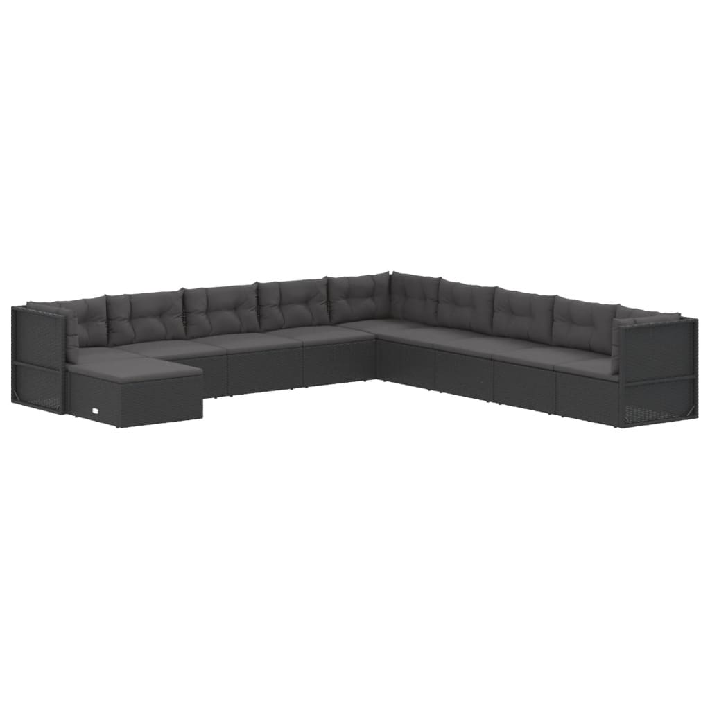 10-tlg. Garten-Lounge-Set mit Kissen Schwarz Poly Rattan