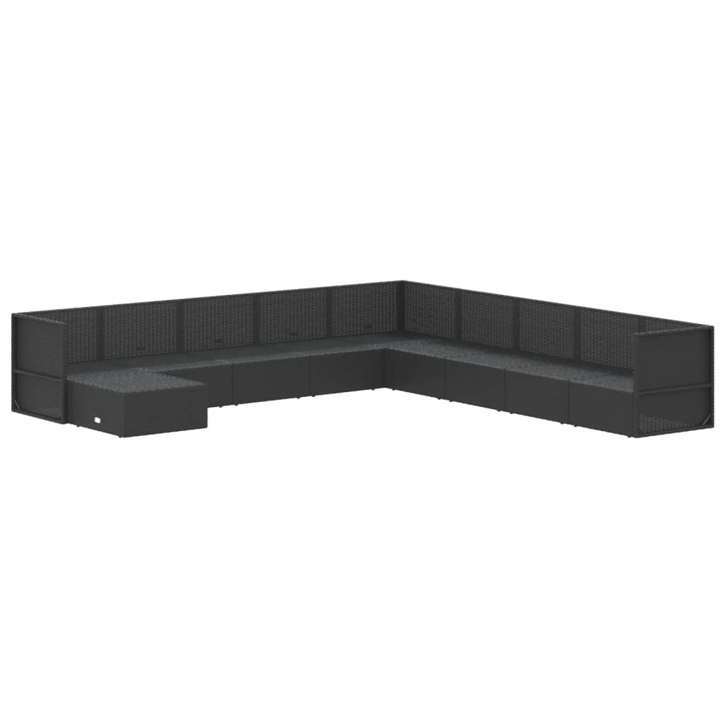 10-tlg. Garten-Lounge-Set mit Kissen Schwarz Poly Rattan