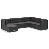 Thumbnail for 7-tlg. Garten-Lounge-Set mit Kissen Schwarz Poly Rattan