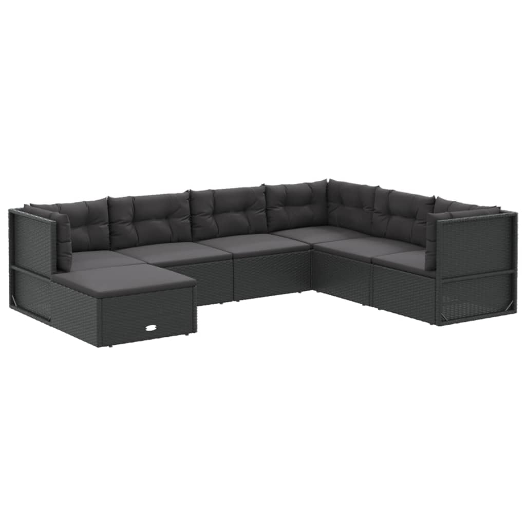 7-tlg. Garten-Lounge-Set mit Kissen Schwarz Poly Rattan