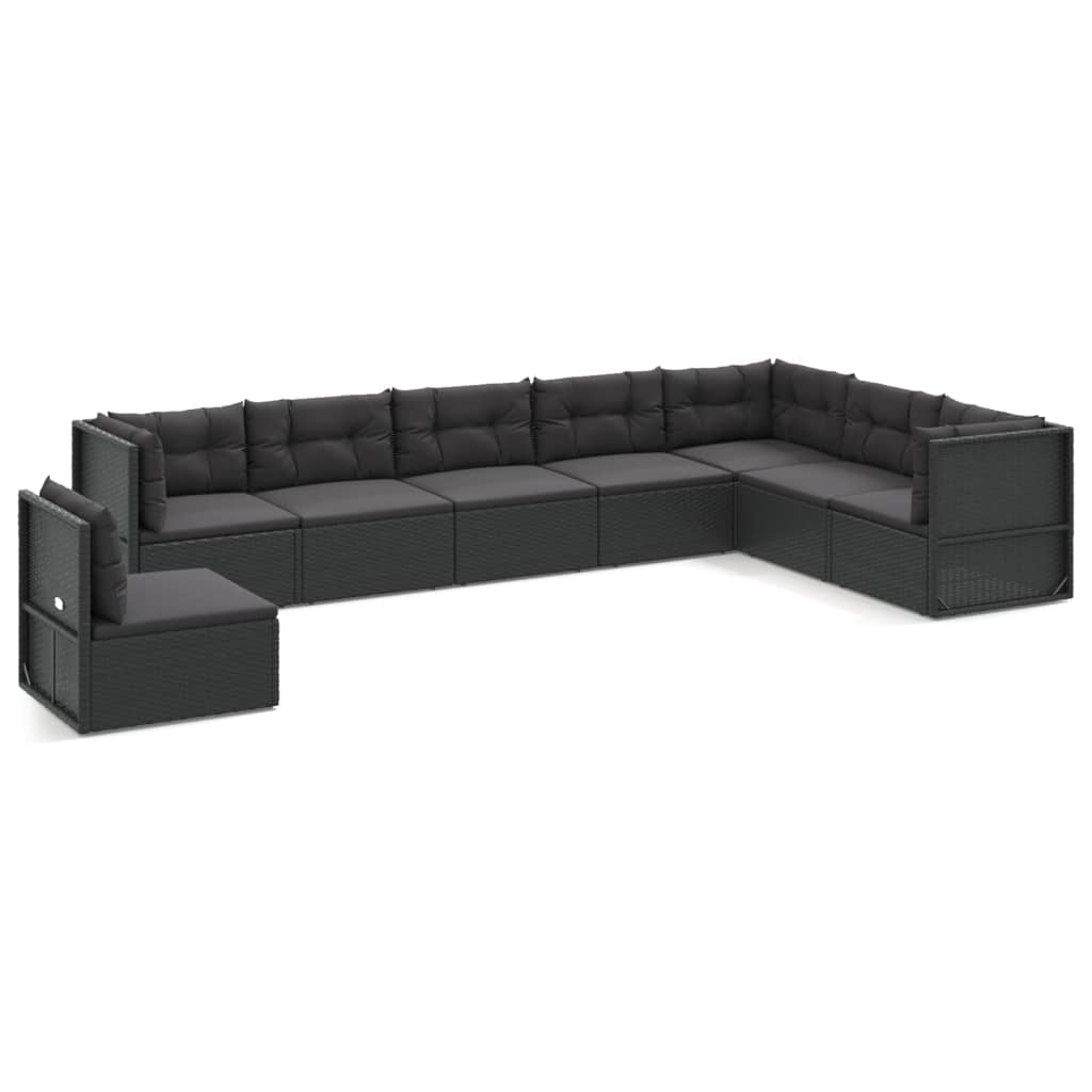 8-tlg. Garten-Lounge-Set mit Kissen Schwarz Poly Rattan