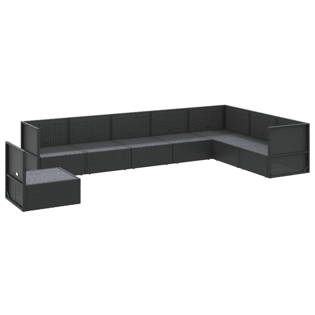 8-tlg. Garten-Lounge-Set mit Kissen Schwarz Poly Rattan