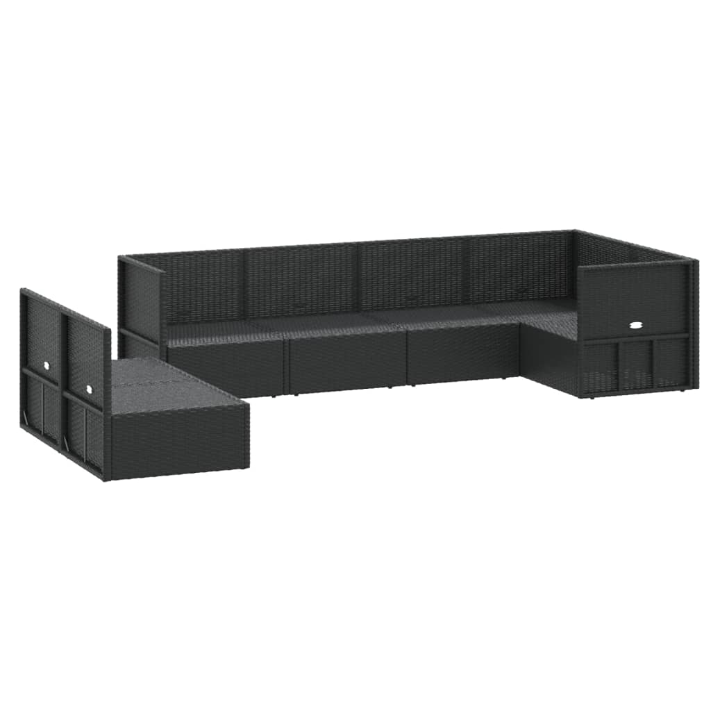 7-tlg. Garten-Lounge-Set mit Kissen Schwarz Poly Rattan