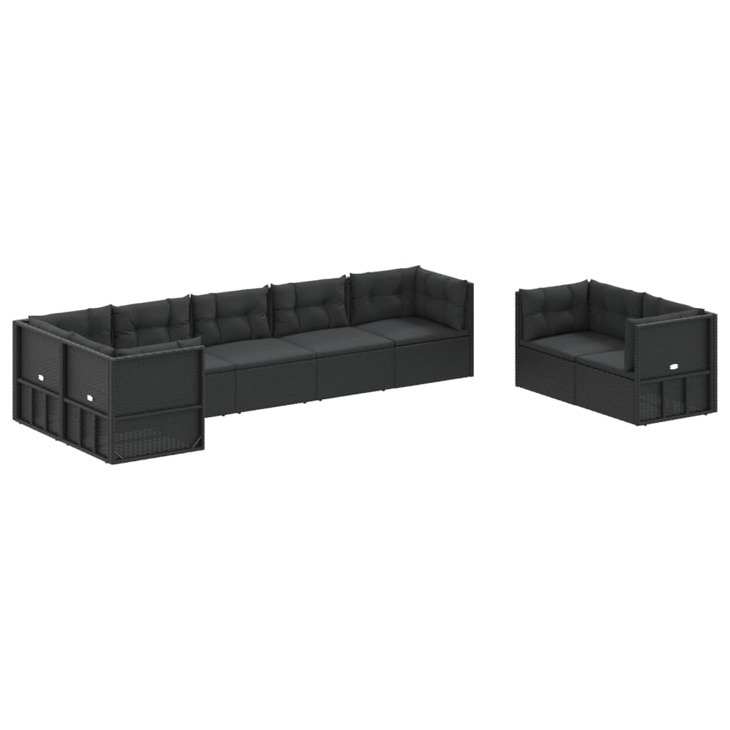 8-tlg. Garten-Lounge-Set mit Kissen Schwarz Poly Rattan