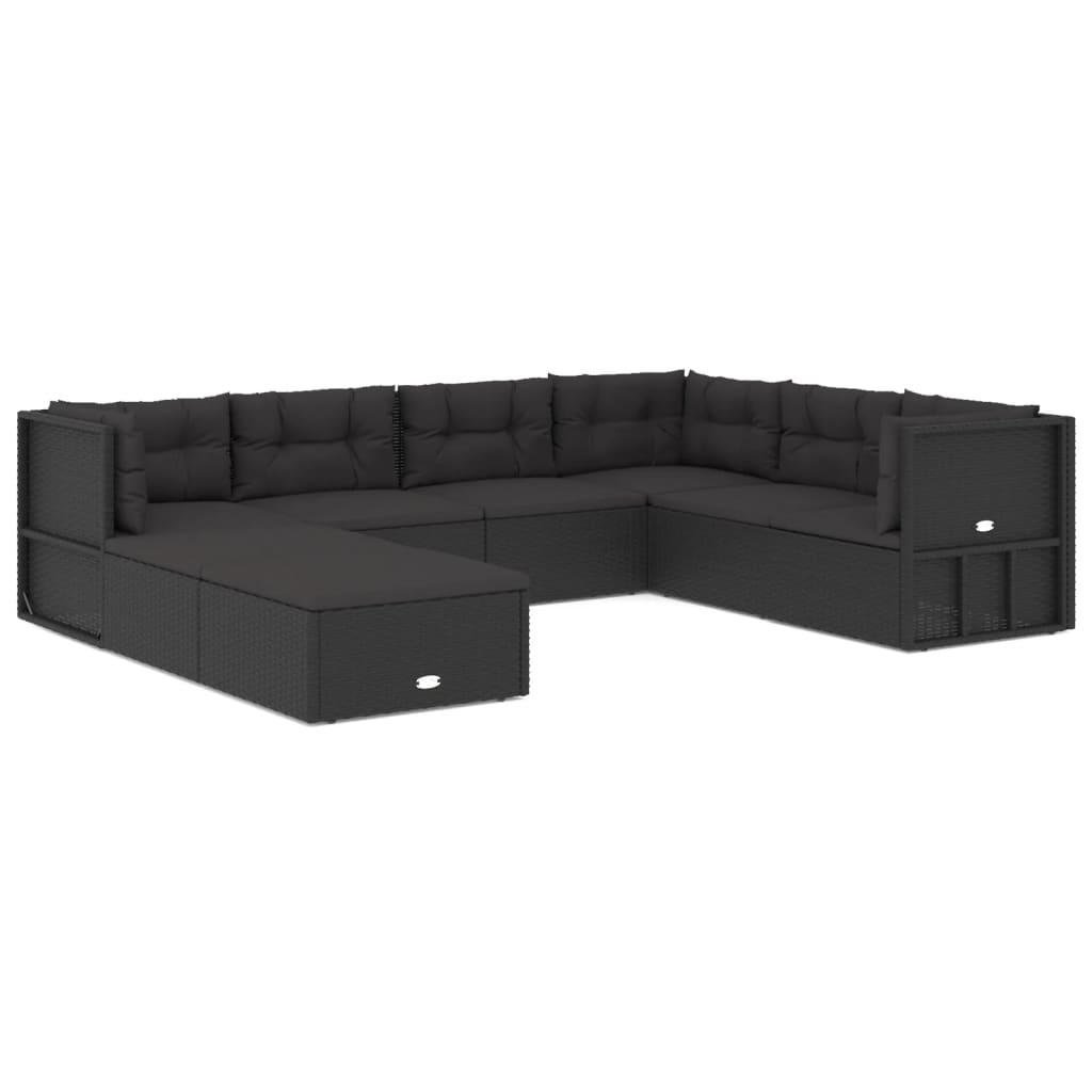 8-tlg. Garten-Lounge-Set mit Kissen Schwarz Poly Rattan