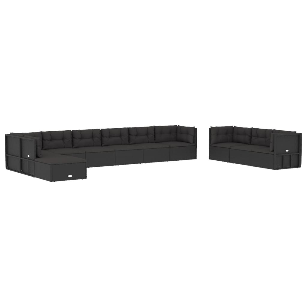 11-tlg. Garten-Lounge-Set mit Kissen Schwarz Poly Rattan