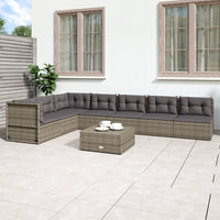 Thumbnail for 7-tlg. Garten-Lounge-Set mit Kissen Grau Poly Rattan