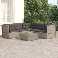 Thumbnail for 5-tlg. Garten-Lounge-Set mit Kissen Grau Poly Rattan