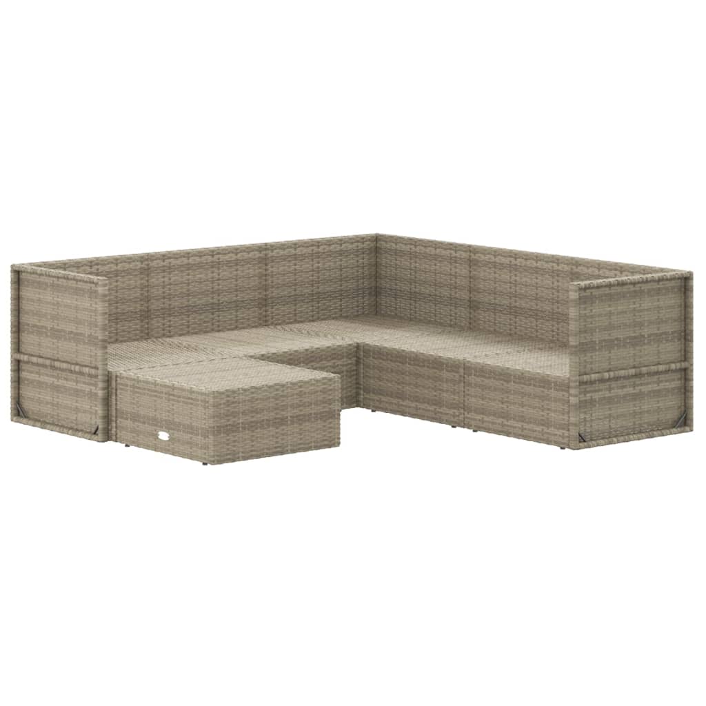 6-tlg. Garten-Lounge-Set mit Kissen Grau Poly Rattan