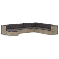 Thumbnail for 9-tlg. Garten-Lounge-Set mit Kissen Grau Poly Rattan