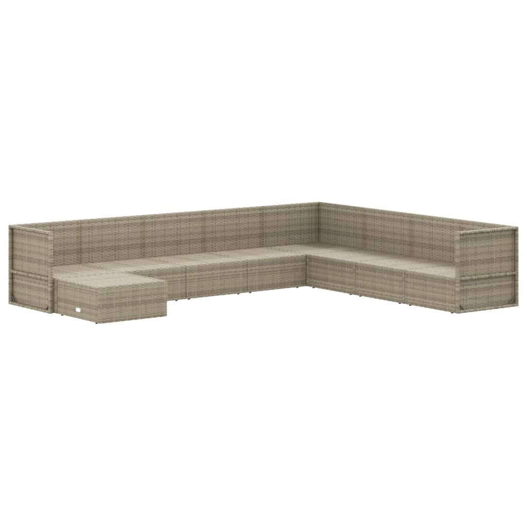9-tlg. Garten-Lounge-Set mit Kissen Grau Poly Rattan