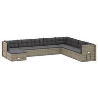 Thumbnail for 9-tlg. Garten-Lounge-Set mit Kissen Grau Poly Rattan
