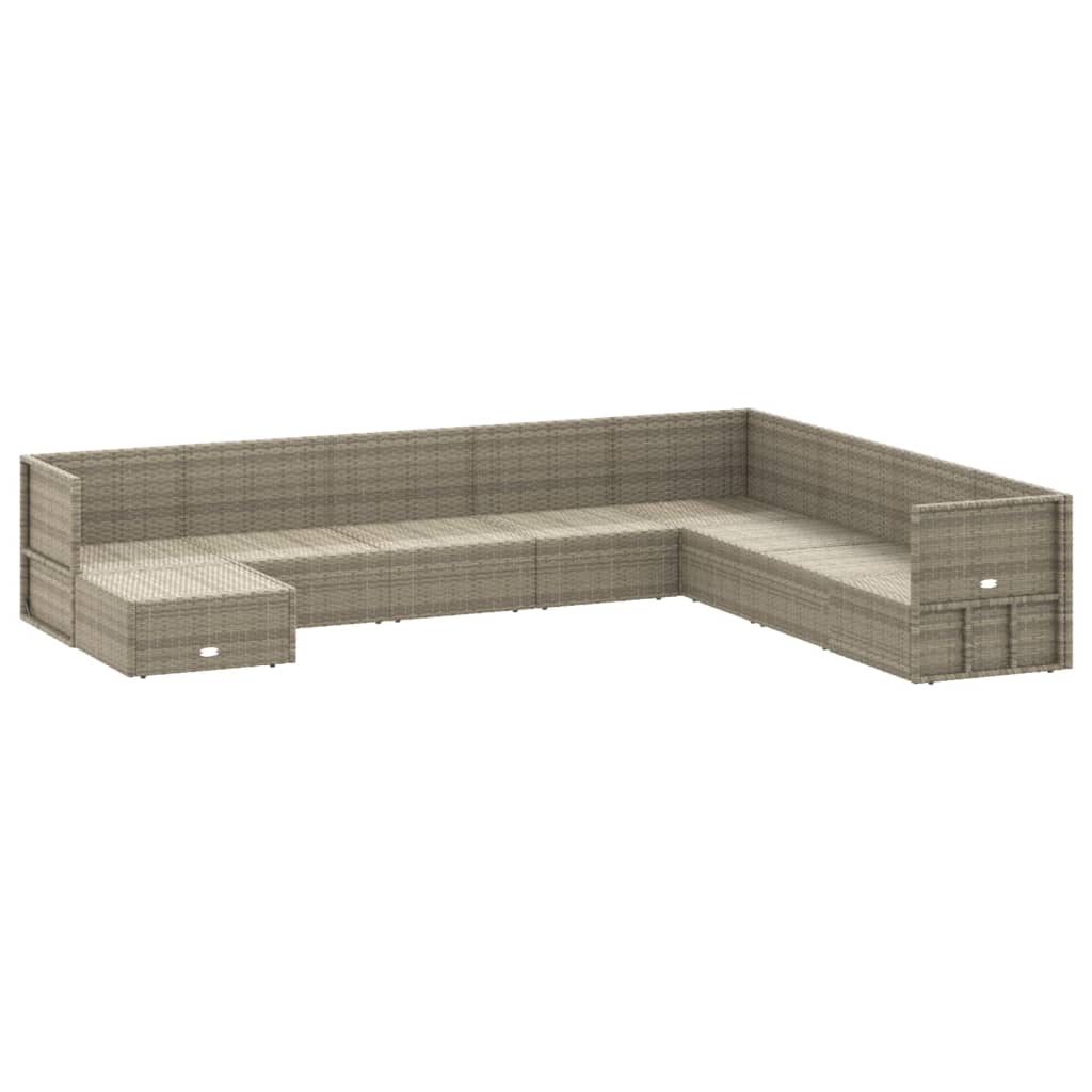 9-tlg. Garten-Lounge-Set mit Kissen Grau Poly Rattan