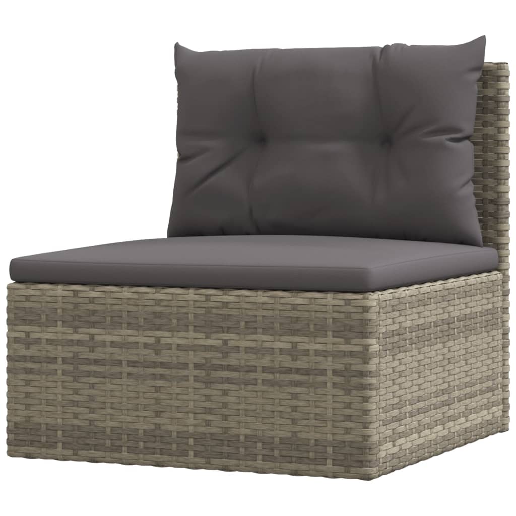 9-tlg. Garten-Lounge-Set mit Kissen Grau Poly Rattan