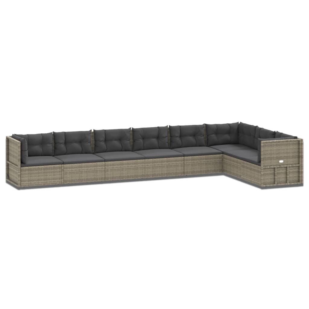 8-tlg. Garten-Lounge-Set mit Kissen Grau Poly Rattan