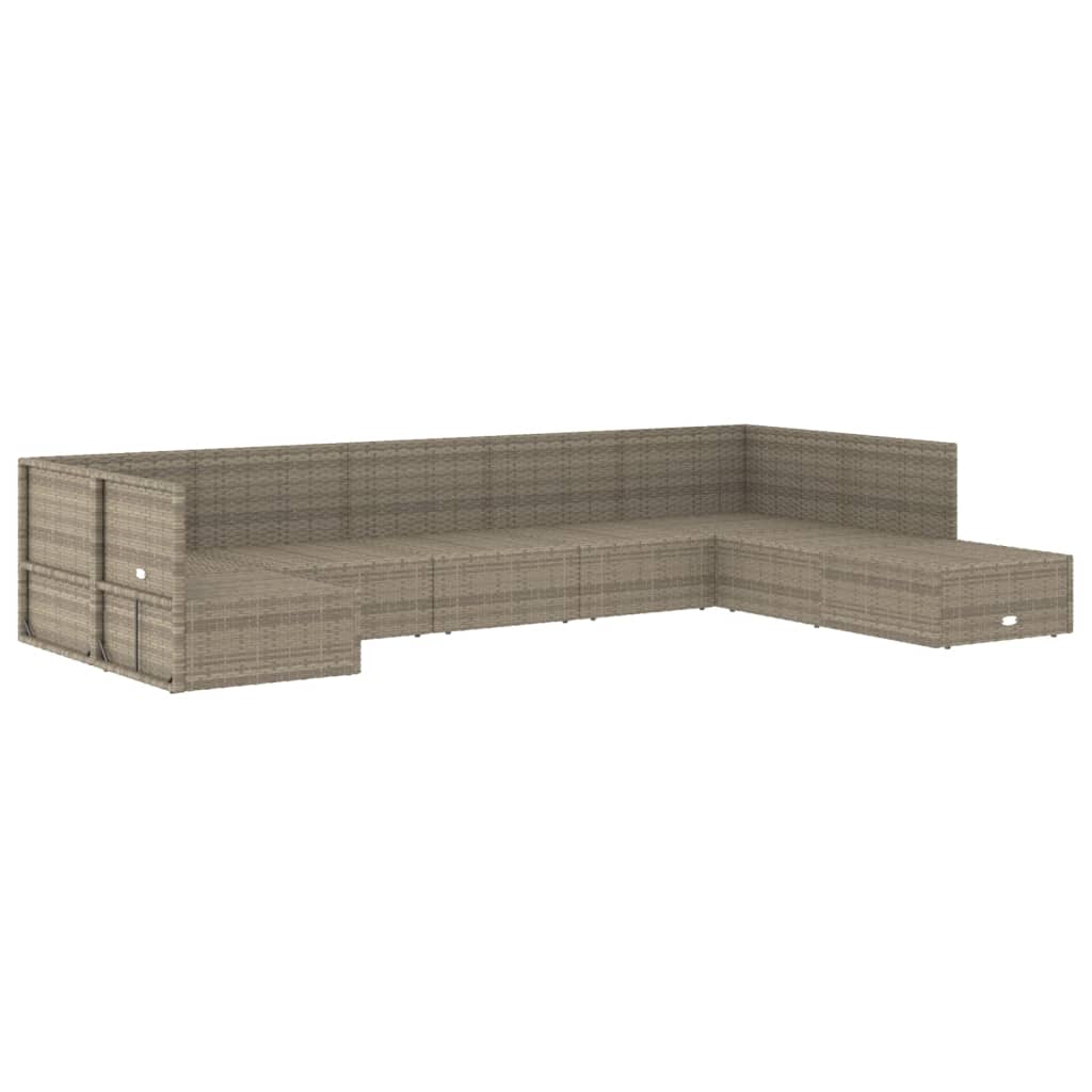 8-tlg. Garten-Lounge-Set mit Kissen Grau Poly Rattan