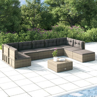 Thumbnail for 8-tlg. Garten-Lounge-Set mit Kissen Grau Poly Rattan