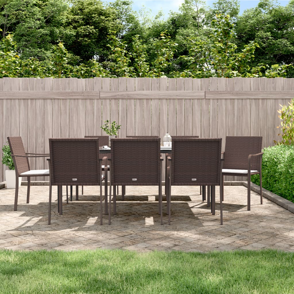 9-tlg. Garten-Essgruppe mit Kissen Poly Rattan und Stahl
