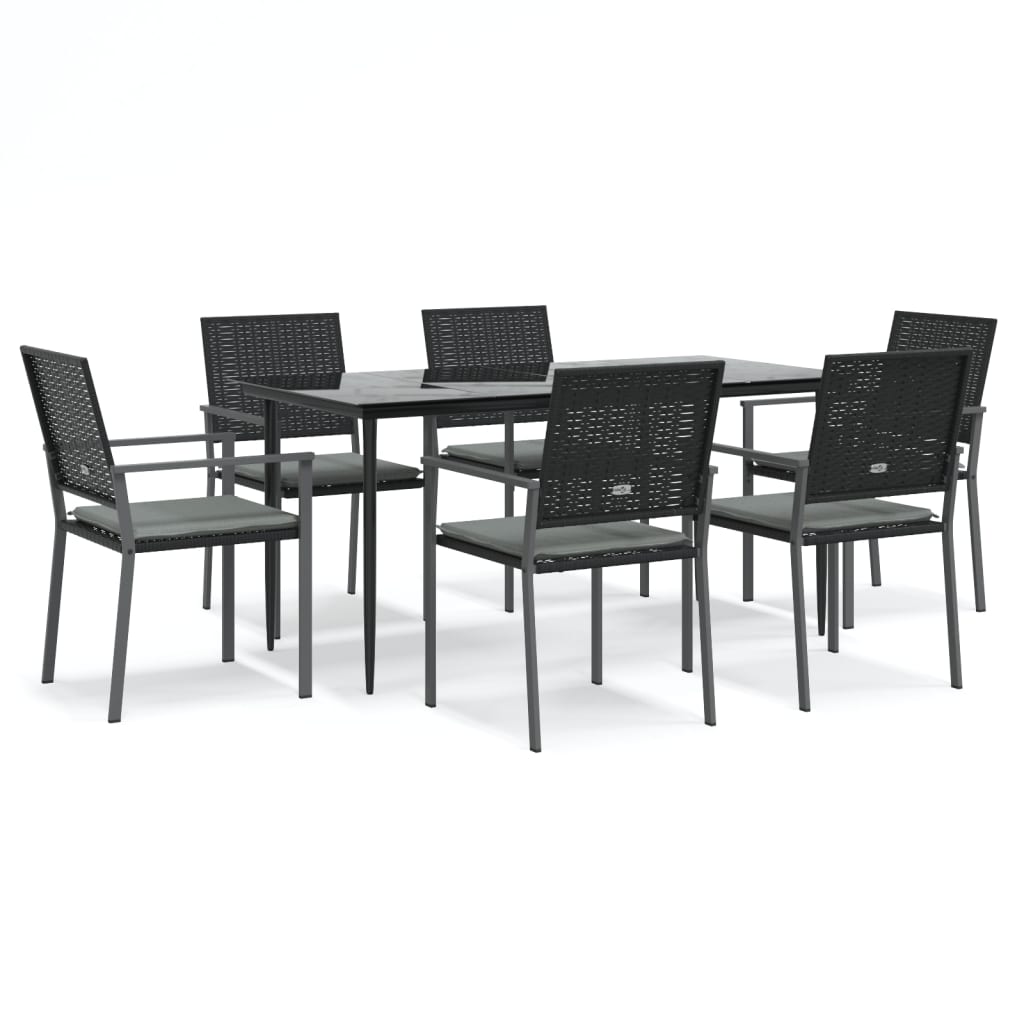7-tlg. Garten-Essgruppe mit Kissen Poly Rattan und Stahl