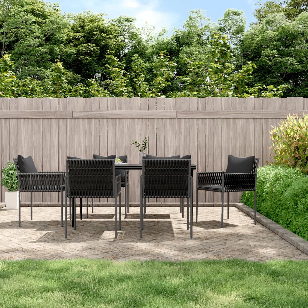 7-tlg. Garten-Essgruppe mit Kissen Poly Rattan und Stahl
