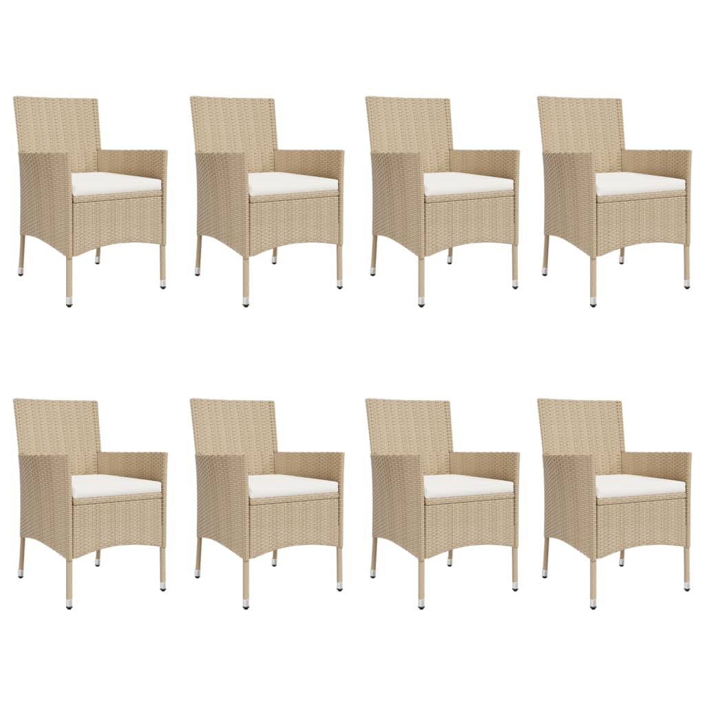 9-tlg. Garten-Essgruppe mit Kissen Beige Poly Rattan