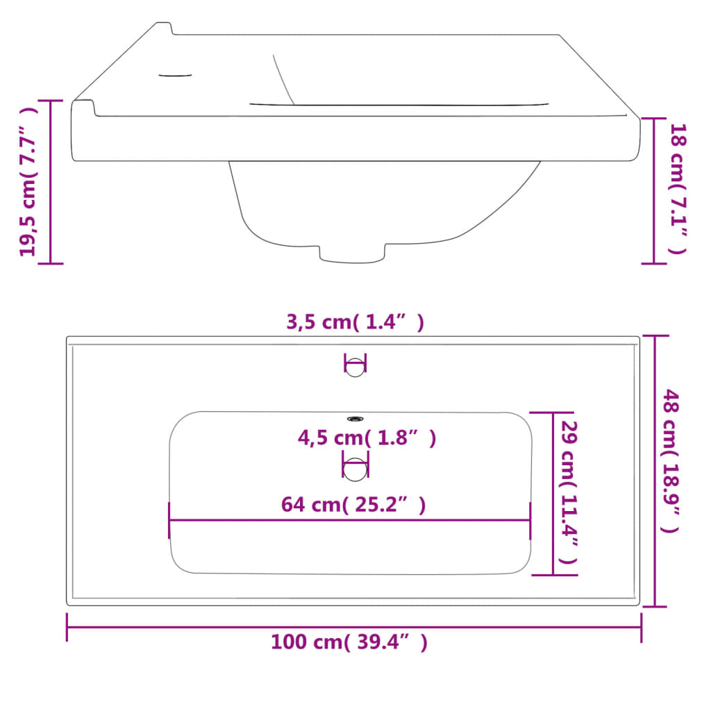 Waschbecken Weiß 100x48x19,5 cm Rechteckig Keramik