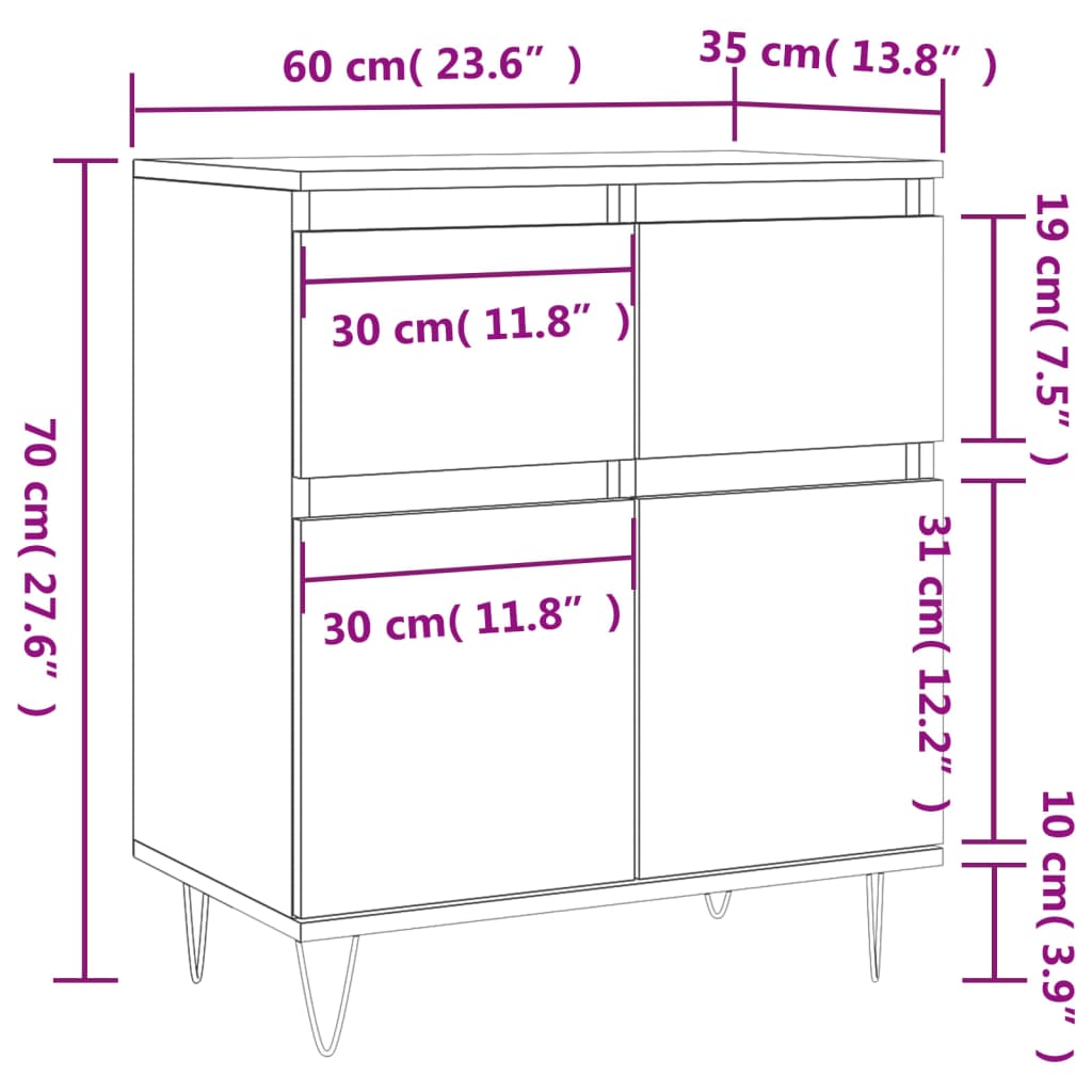 Sideboard Hochglanz-Weiß 60x35x70 cm Holzwerkstoff