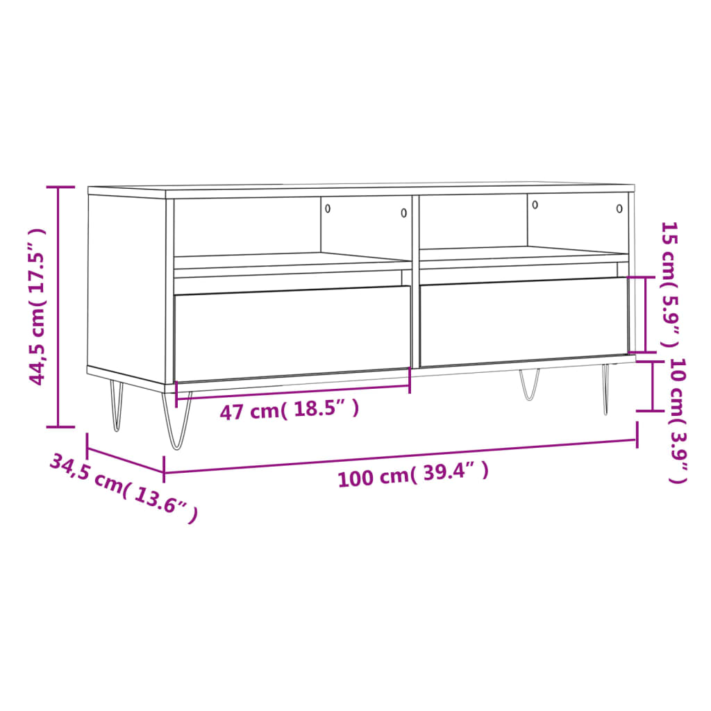 TV-Schrank Schwarz 100x34,5x44,5 cm Holzwerkstoff