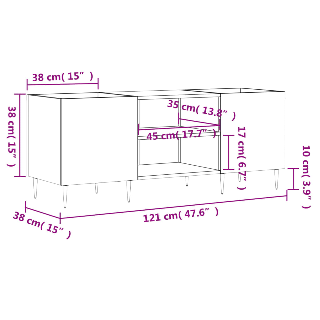 Plattenschrank Räuchereiche 121x38x48 cm Holzwerkstoff