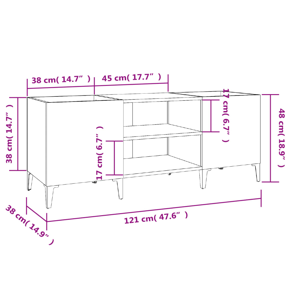 Plattenschrank Räuchereiche 121x38x48 cm Holzwerkstoff