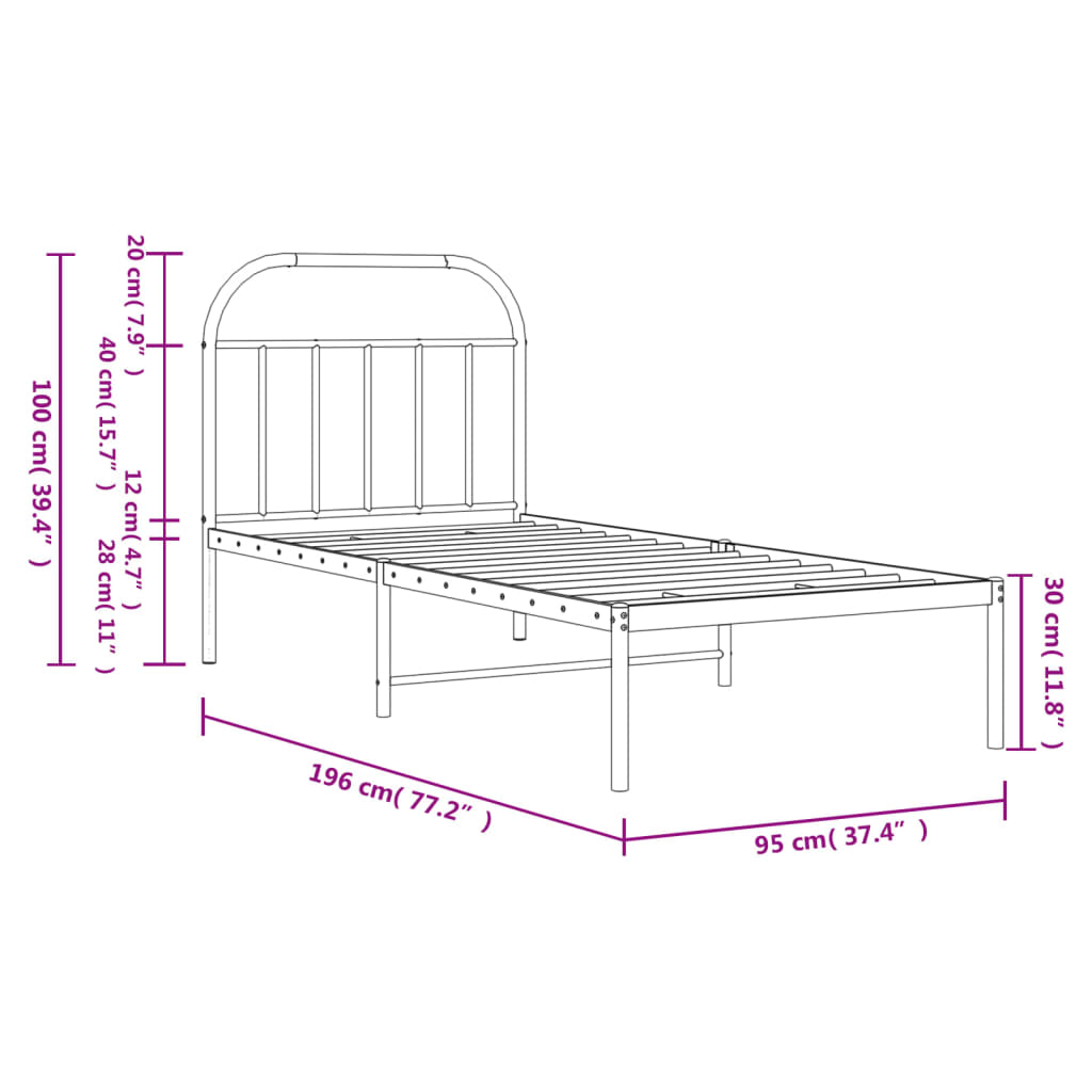 Bettgestell mit Kopfteil Metall Schwarz 90x190 cm