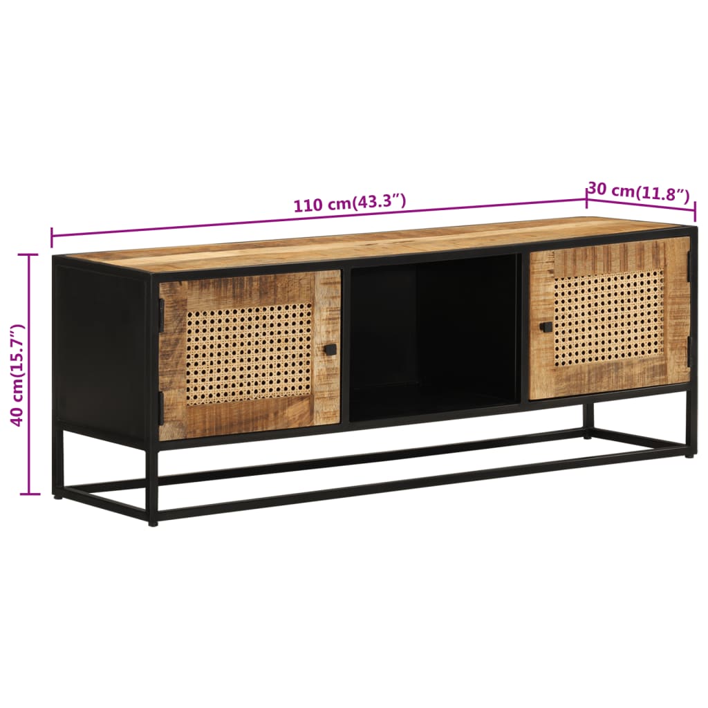 TV-Schrank 110x30x40 cm Raues Massivholz Mango & Eisen