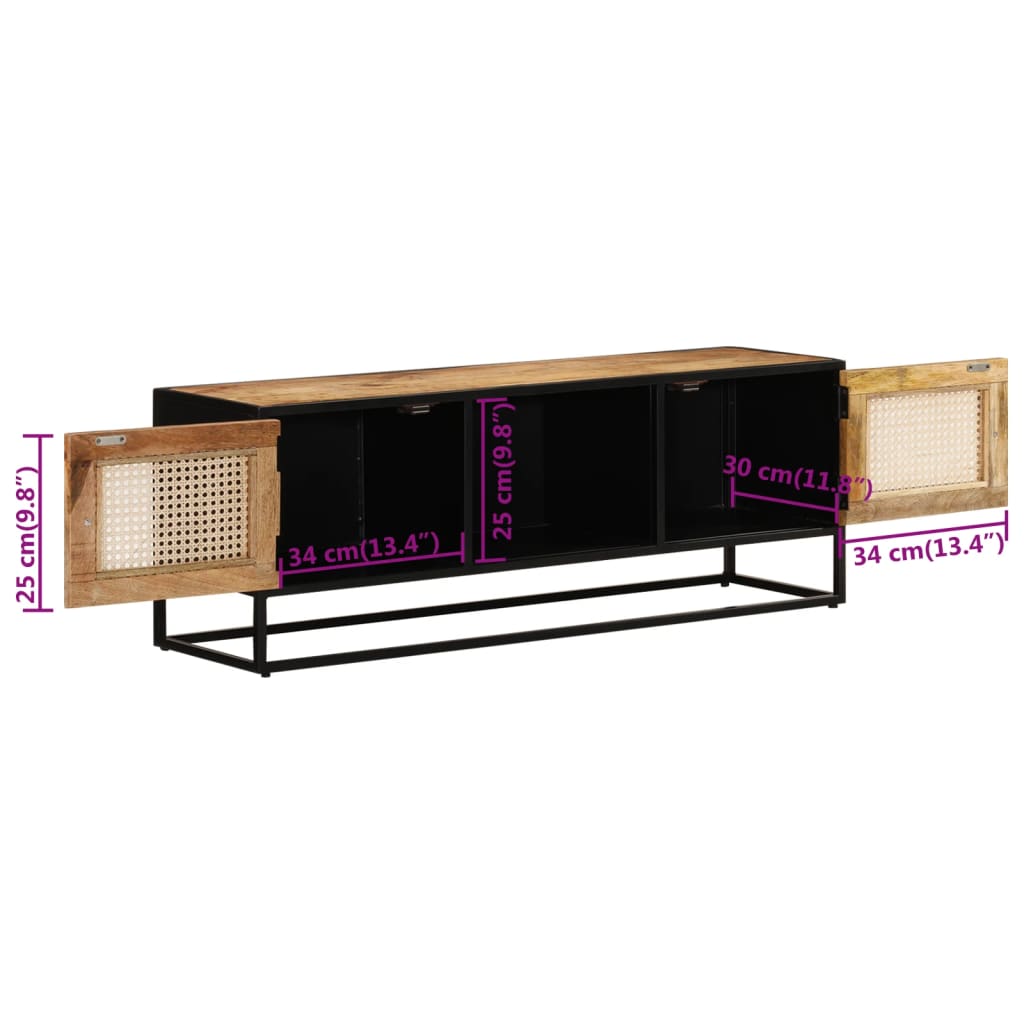 TV-Schrank 110x30x40 cm Raues Massivholz Mango & Eisen